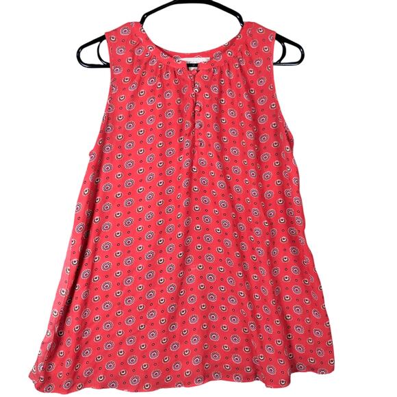 LOFT Womens Blouse Blush Multicolored Pattern Sleeveless Henley Flowy Small - Picture 1 of 12